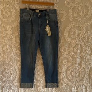 Charlie Paige Blue Skinny legJeans with Studded Hem elastic waist